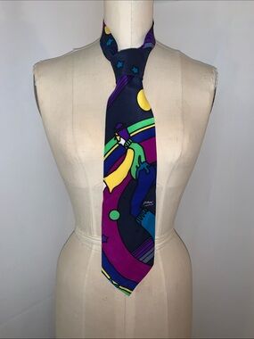 Vintage dead-stock new Men's Navy Abstract  peter max Print Silk Tie  Neo Max